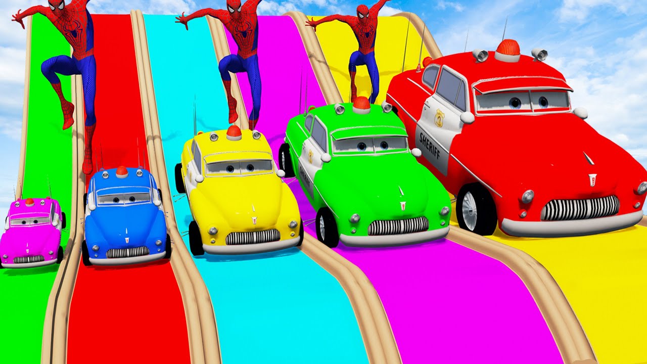 Big & Small Colors Sheriff Lightning McQueen vs Train Thomas | BeamNG.Drive