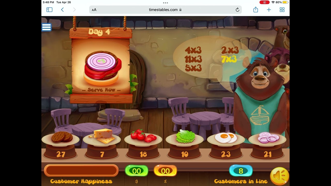 Happy burger times tables x3
