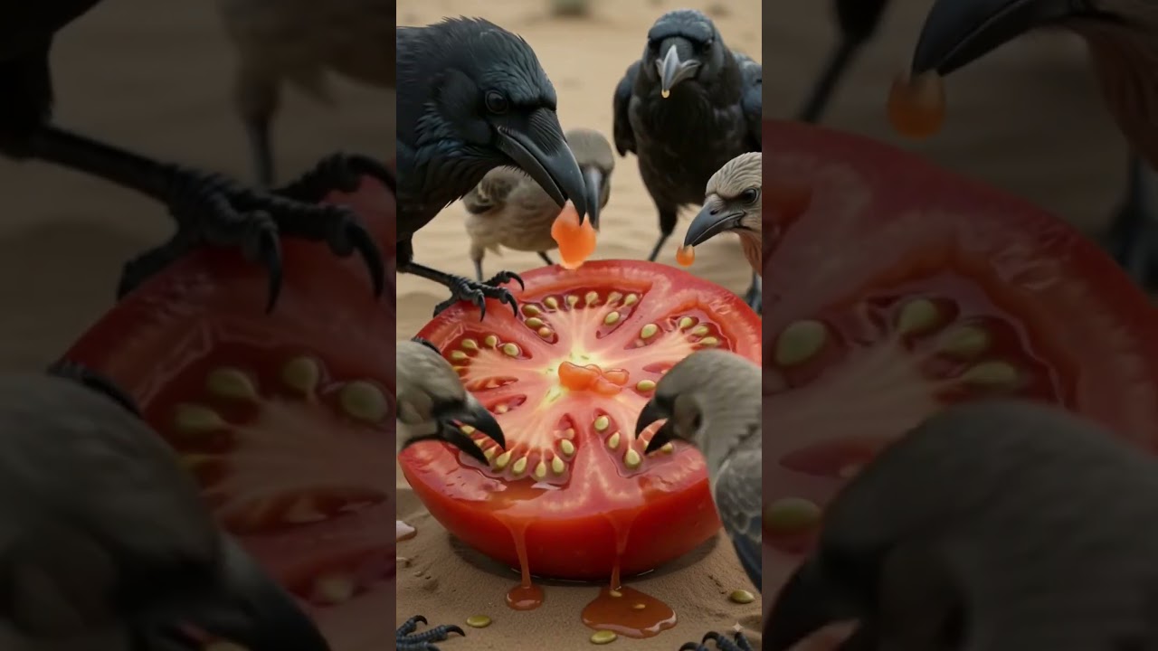 🍅🐦 Giant Tomato Falls from a Pakistani KPK Truck | Birds & Crows Feast 🌱 | AI 8K ASMR #timelapse