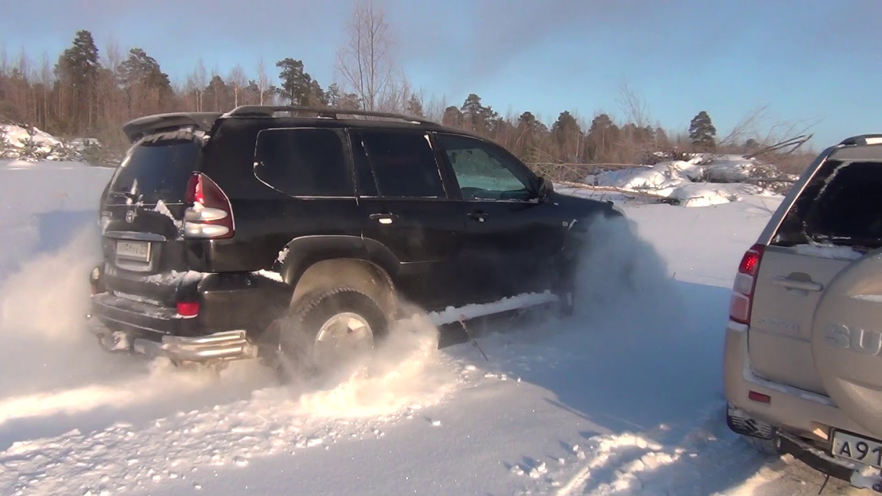 Покатушки по снегу. TLC Prado 120 (4.0), Suzuki Grand Vitara (2.4). Работа блокировок.