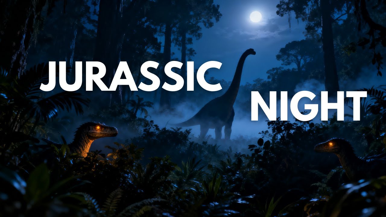 POV: Jurassic Forest at Night | Cinematic Jungle Ambience & Distant Dinosaurs
