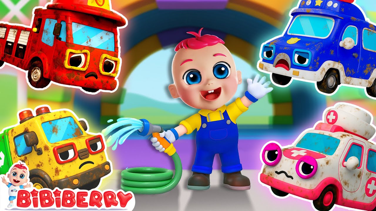 Wash, Wash Dirty Super Vehicles 🚌 Fix School Bus Lost Wheels 💙 Kids Songs | Bibiberry Nursery Rhymes