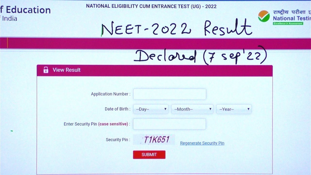 NEET-2022 Result Declared | 7 Sep 2022 | Website Link
