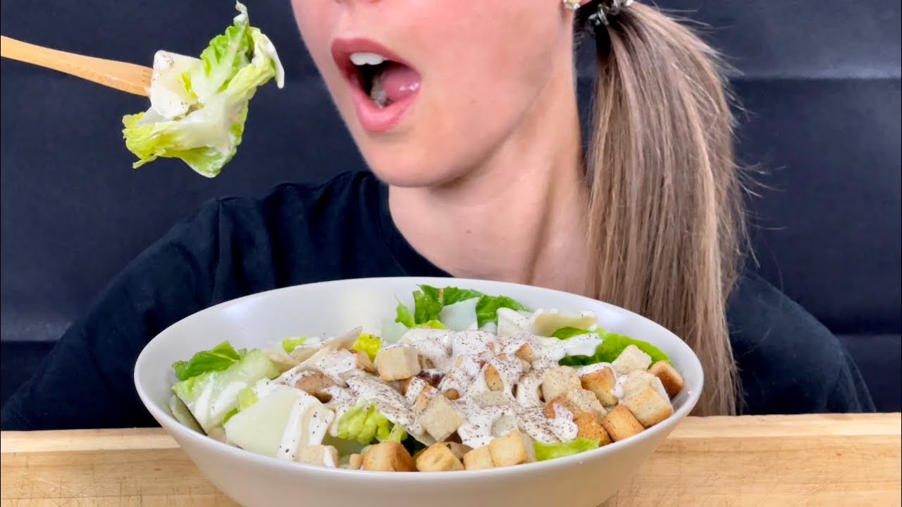 ASMR CEASAR SALAD MUKBANG | CRUNCHY EATING SOUNDS NO TALKING
