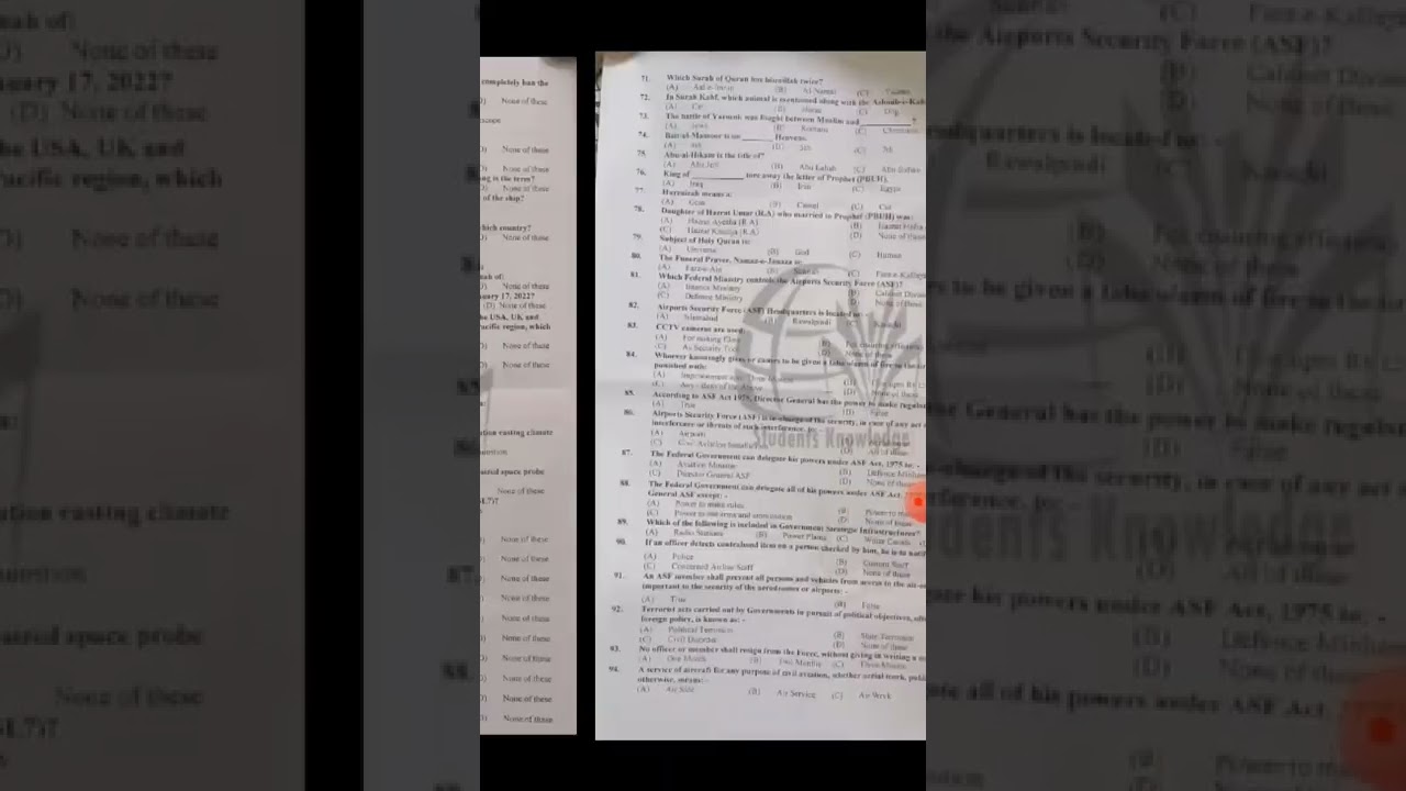 ASF : FPSC : Assistant Director : AD paper 24-10-2022 : AD ASF 24-10-2022 solved paper