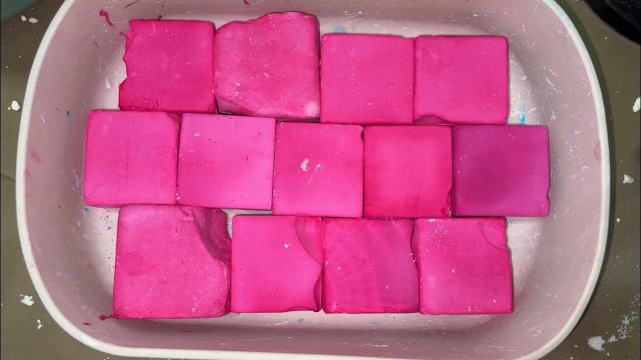ASMR | Crushing 13 Bright Pink Dyed Chalk Blocks - Satisfying Stress Relief Sounds.