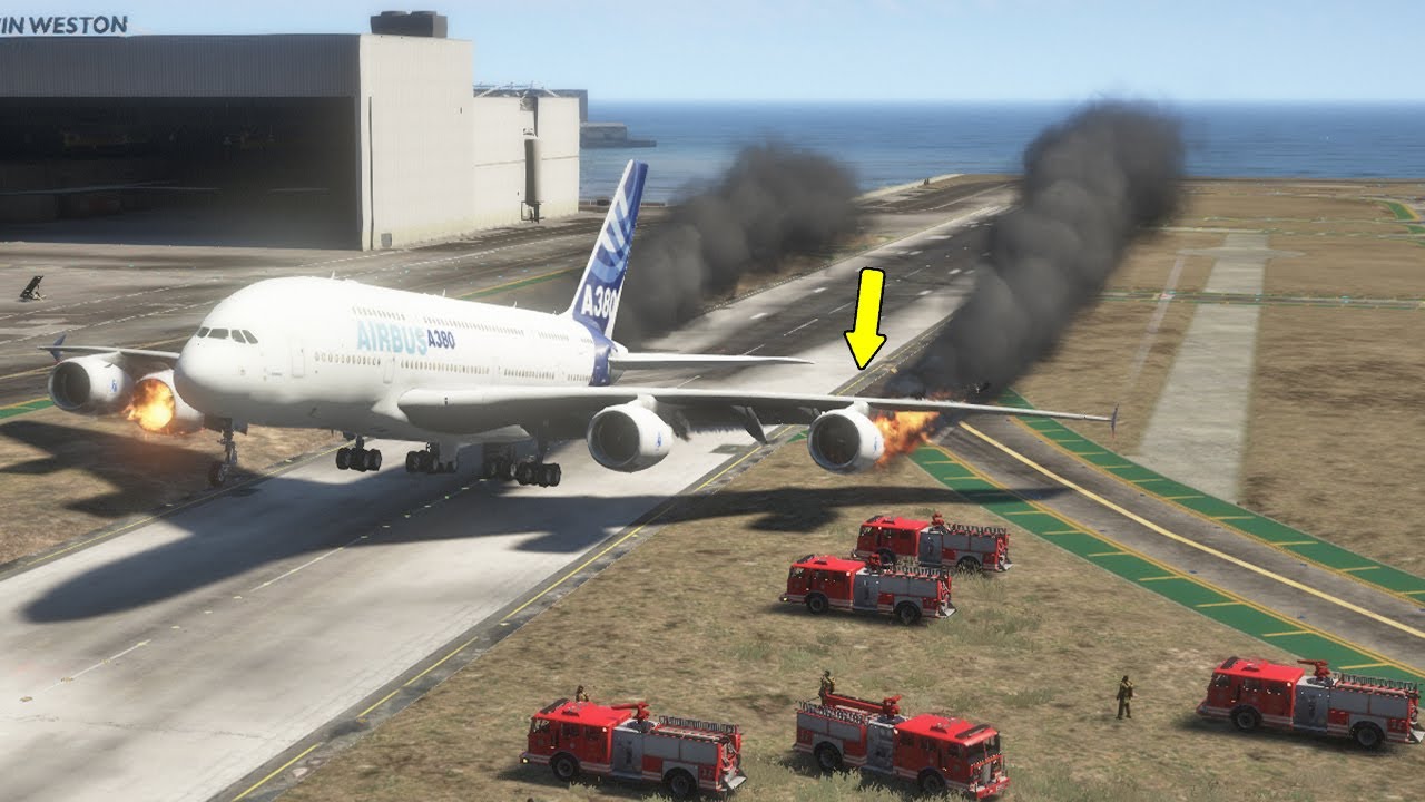 Passenger Airplane Boeing A380 Emergency Landing on Water in GTA 5 ( landing failure )