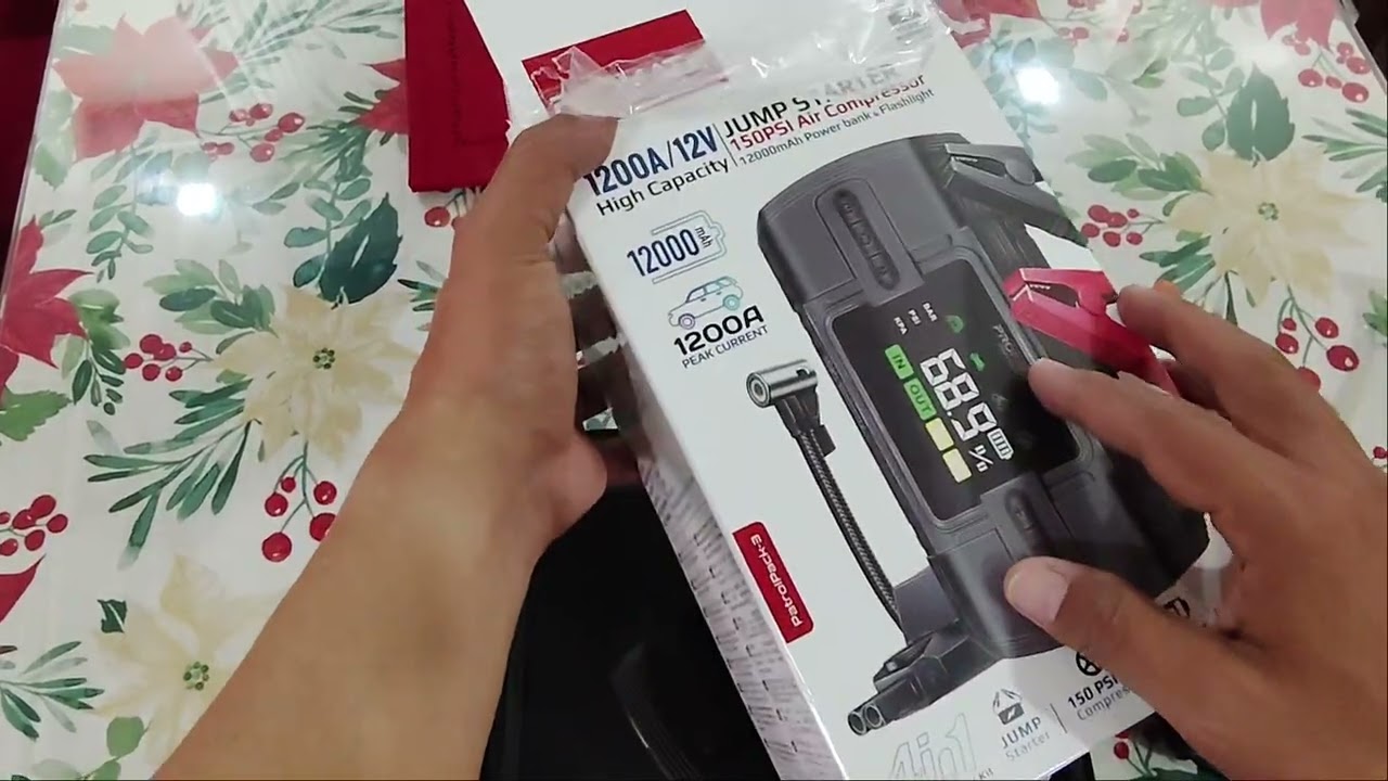 PROMATE CAR JUMPSTART 1200A 12v 3 IN 1 TIRE  INFLATOR,JUMP START, EMERGENCY LIGHT,POWER BANK #cars 