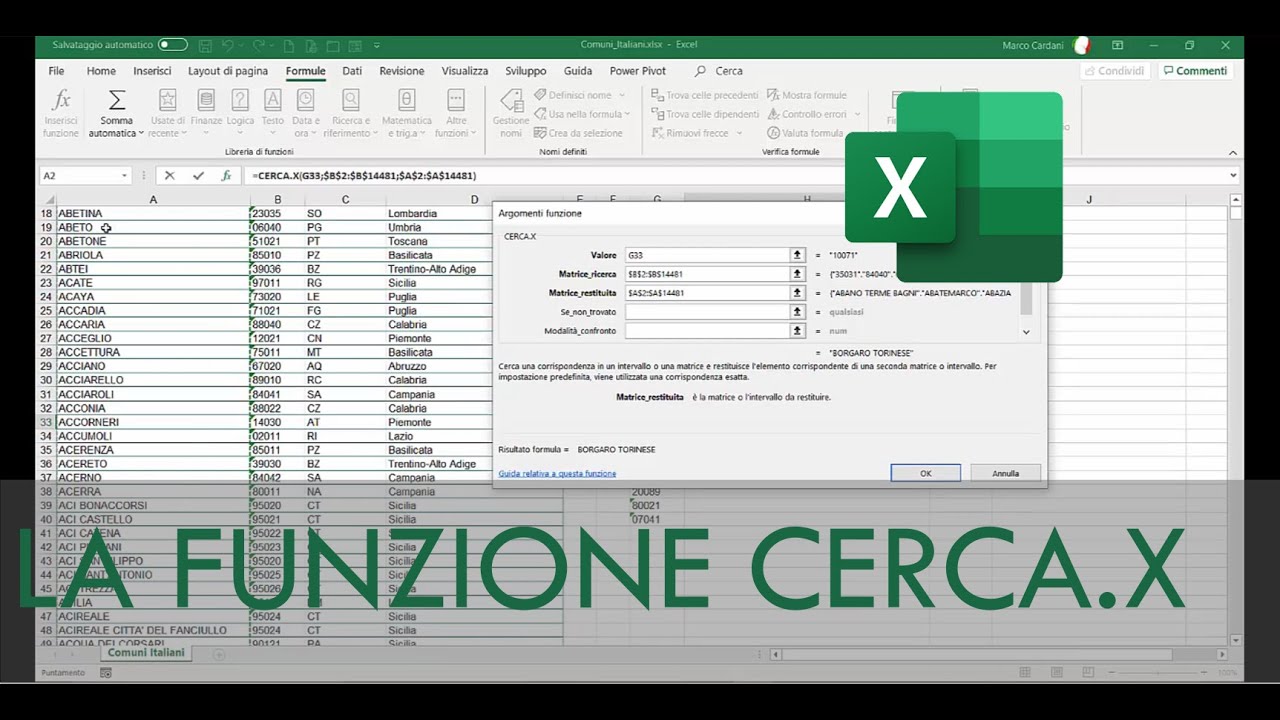 La funzione CERCA X  in Excel - 1°parte