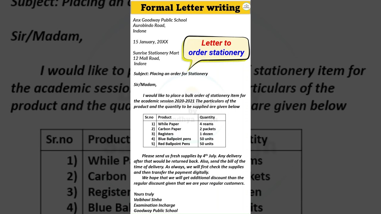 English Letter Writing | Formal Letter |Formal Letter Writing in English| Letter to order stationery