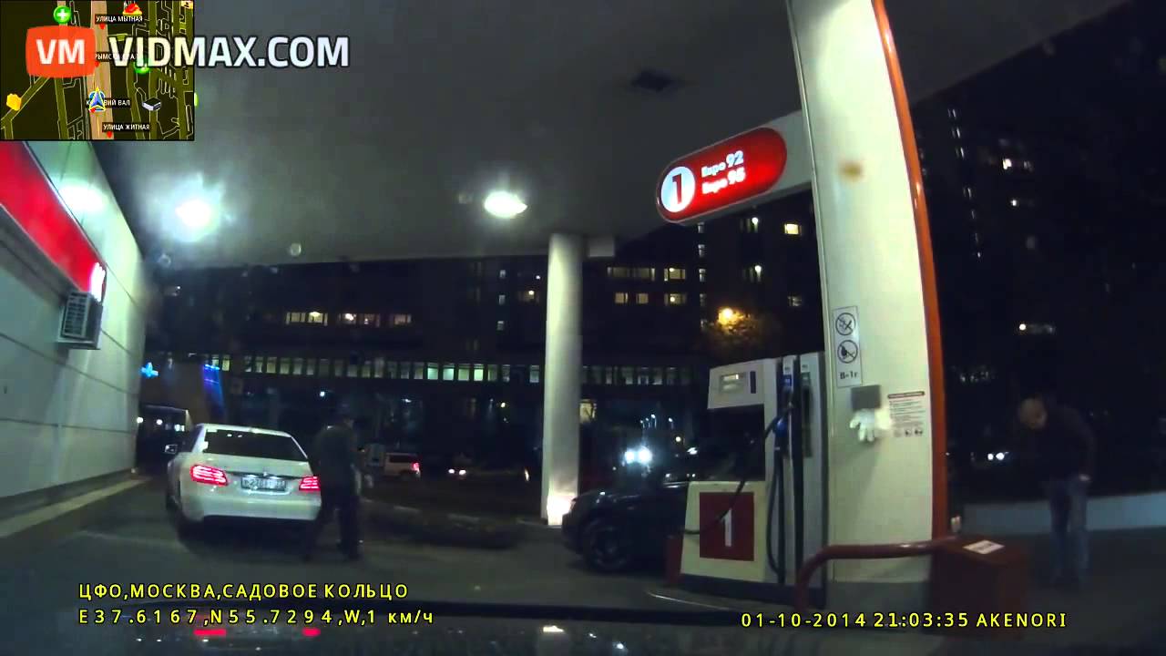 Guy drives off with the gas pump still in his car, cracks a man in the head when it catapults out