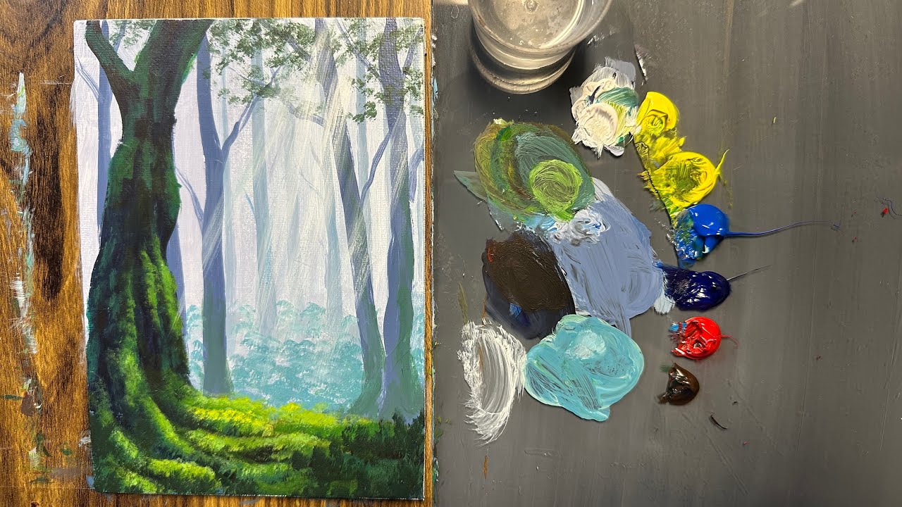 How to paint misty forest 🌳 landscape acrylics painting