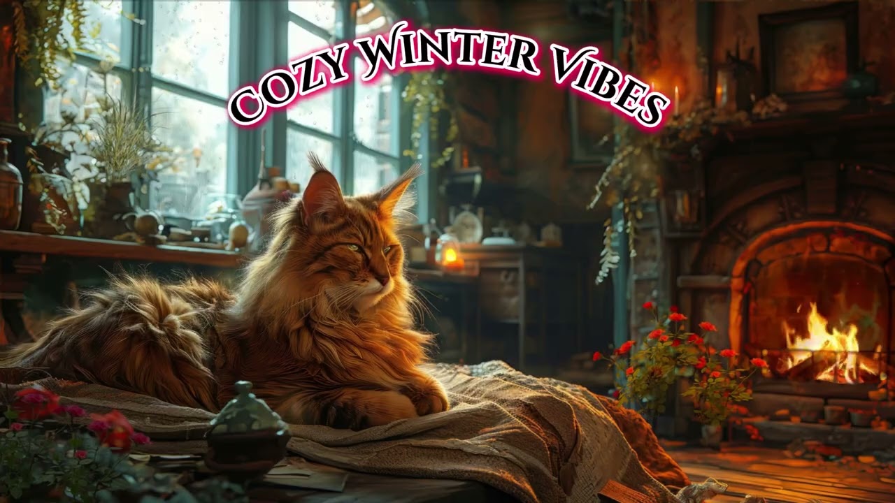 Warm Winter Cabin Ambience with Cat 🔥 Slow Vintage Jazz to Relax