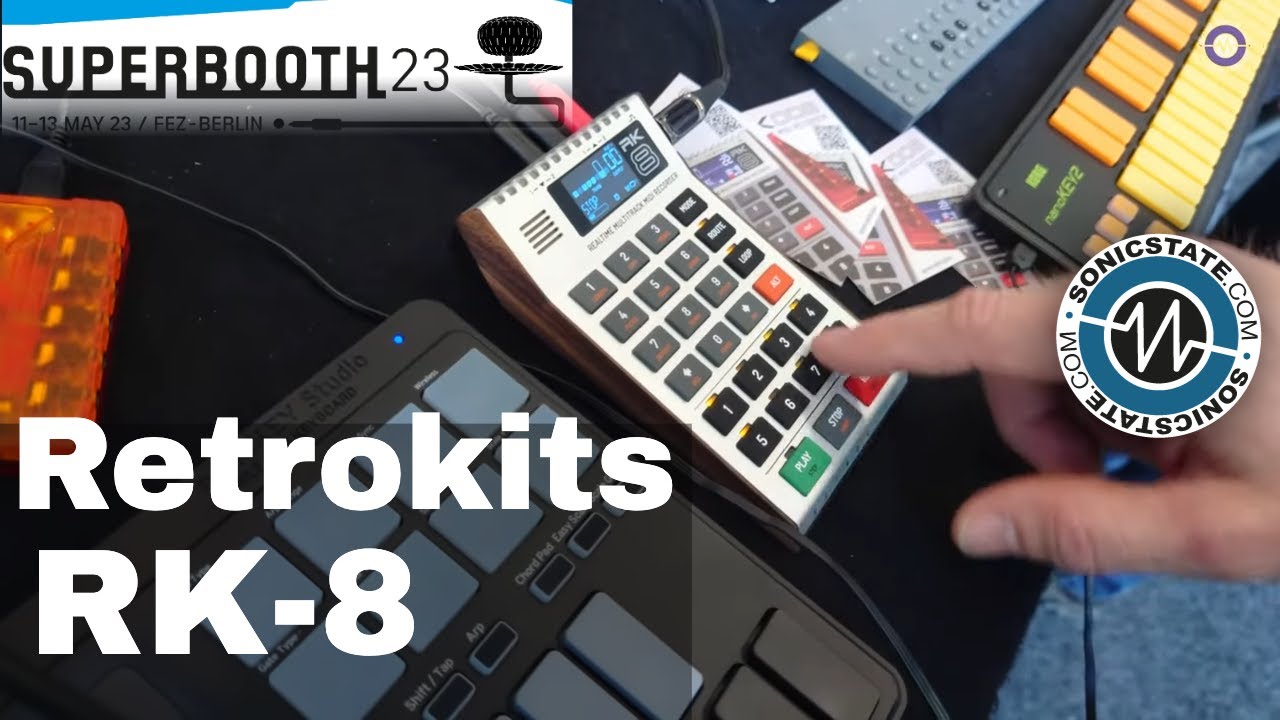 Superbooth 2023: Retrokits - RK-8 - Calculator Sized 8 Track MIDI Sequencer Based on the MMT-8