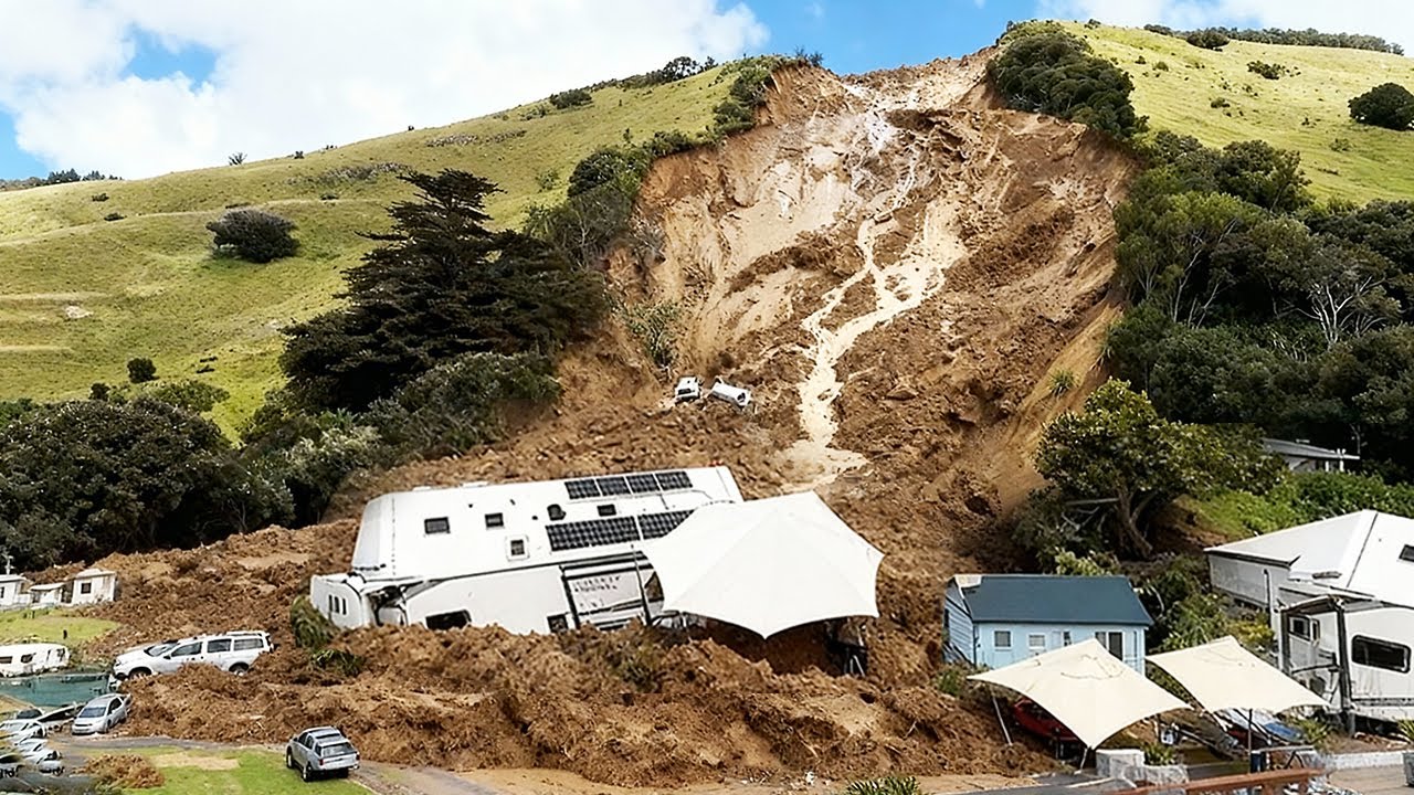 New Zealand Extreme Weather !⛰️Terrifying Landslide Smashes Mount Maunganui, Buries Vehicles &Homes🚐