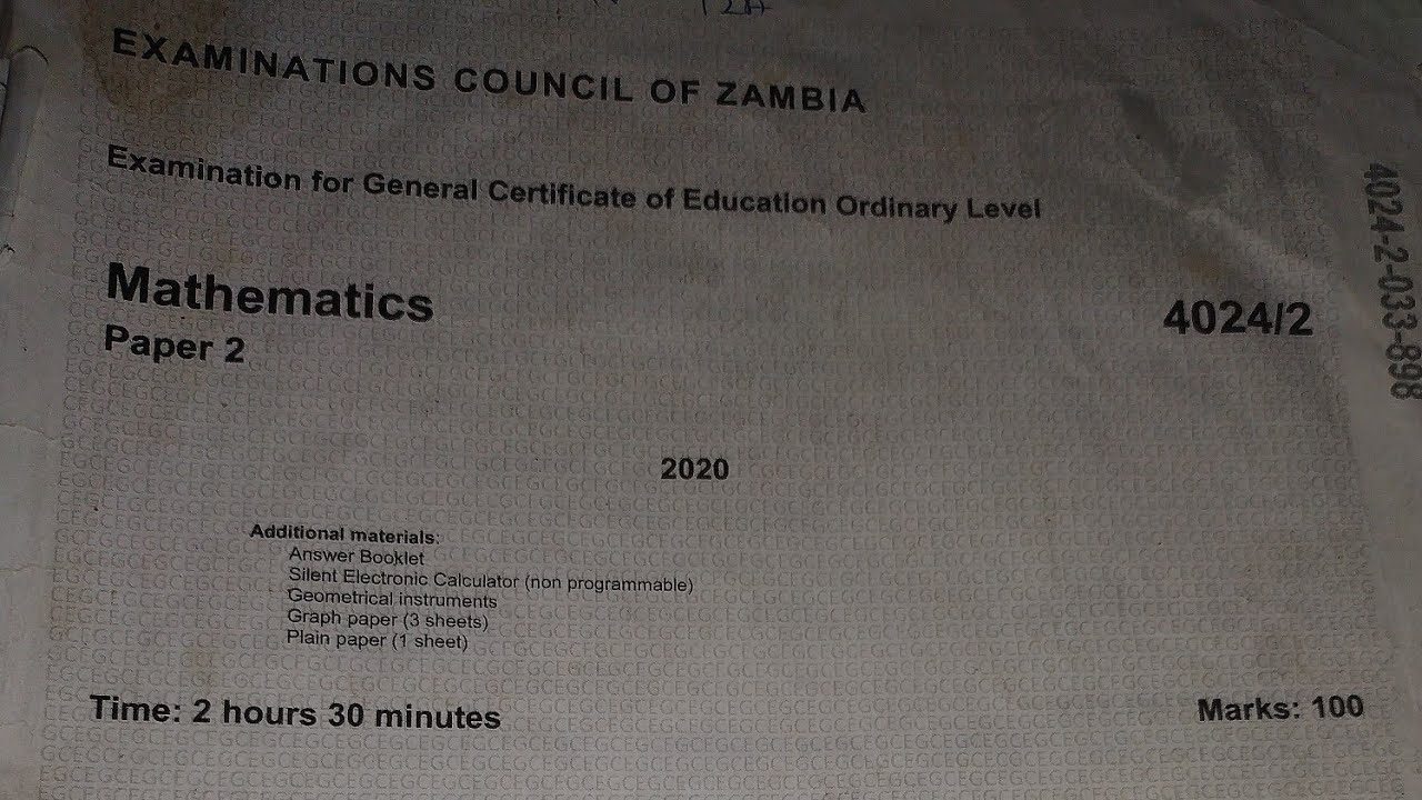 Maths paper 2 2020 GCE q10 on mensuration and earth geometry.