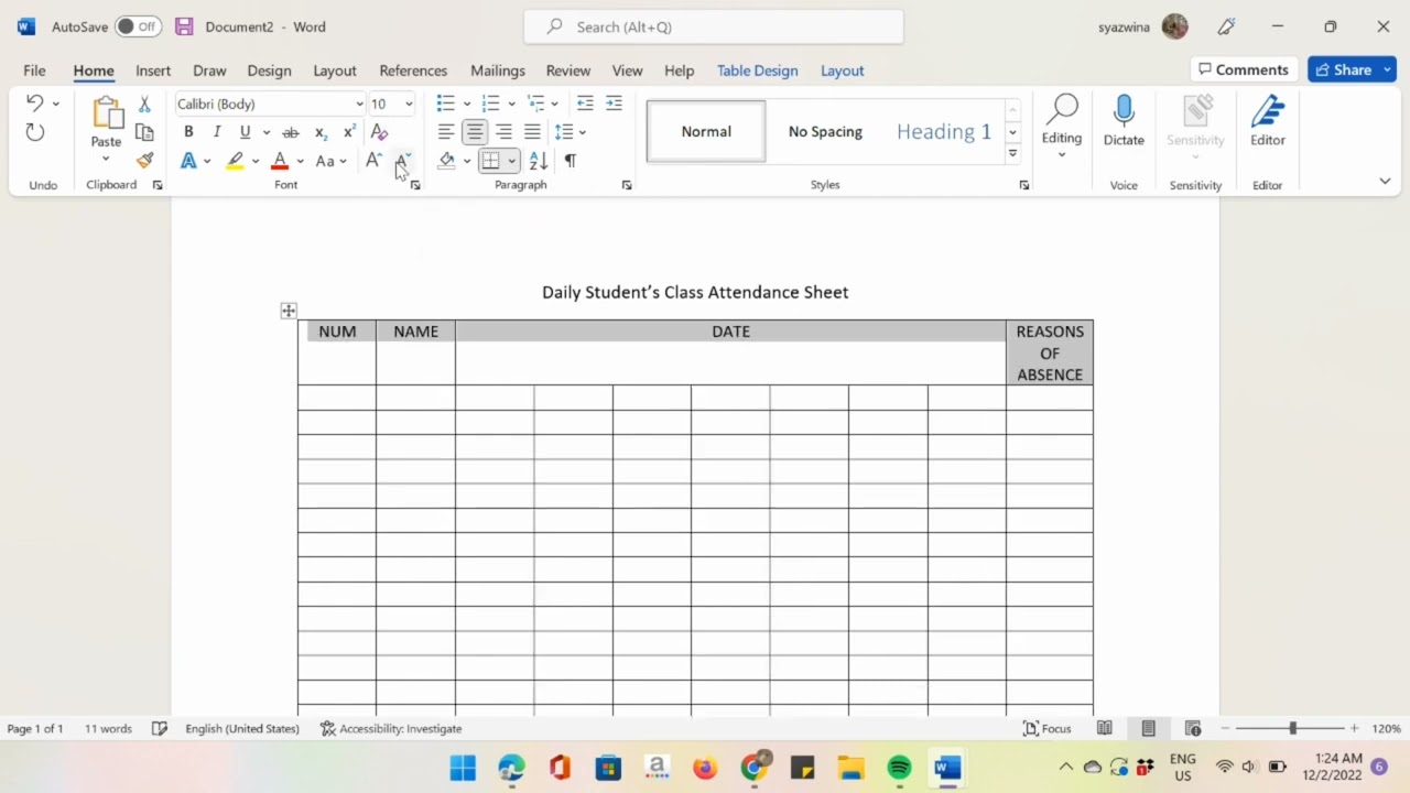 HOW TO CREATE STUDENTS' CLASS ATTENDANCE SHEET IN MICROSOFT WORDS (TUTORIAL)