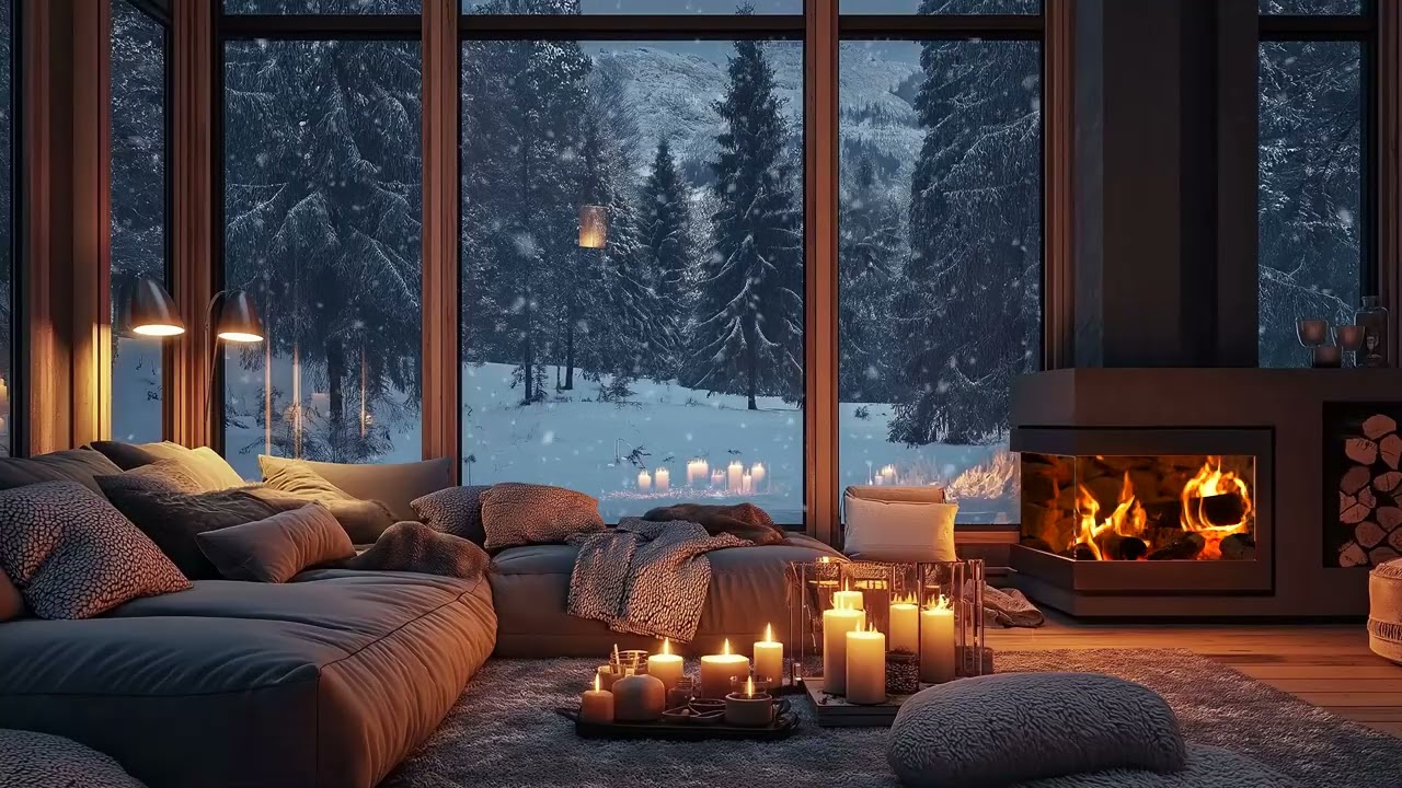 🏡 Snowstorm Cabin Sounds | Warm Fireplace & Falling Snow for 3 Hours | Relax Unwind Study Work Sleep