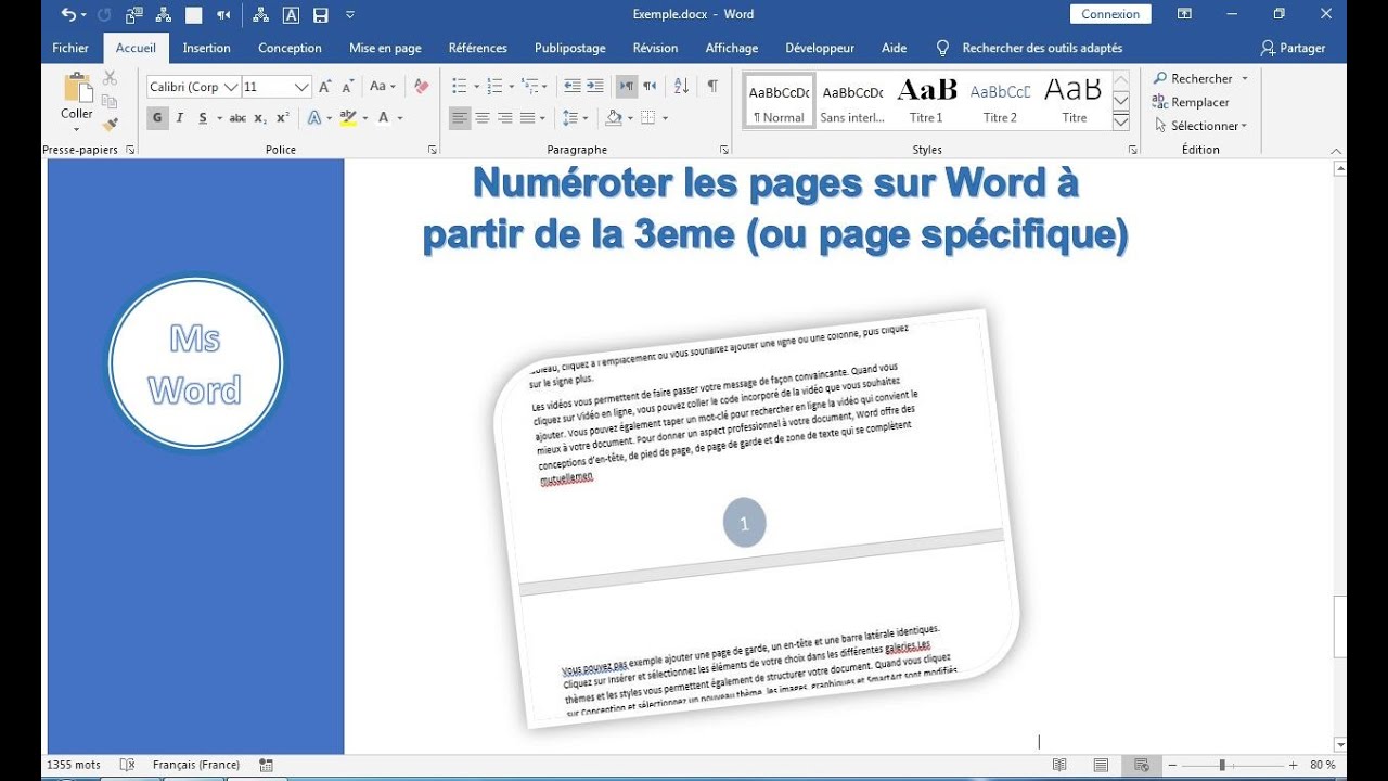 numéroter les pages sur Word à partir de la 3eme (ou page spécifique)