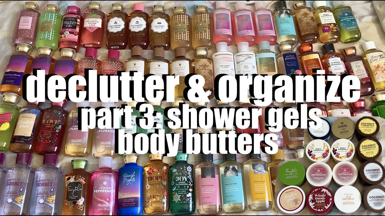 declutter and organize my bath and body works collection part 3 - shower gels and body butters