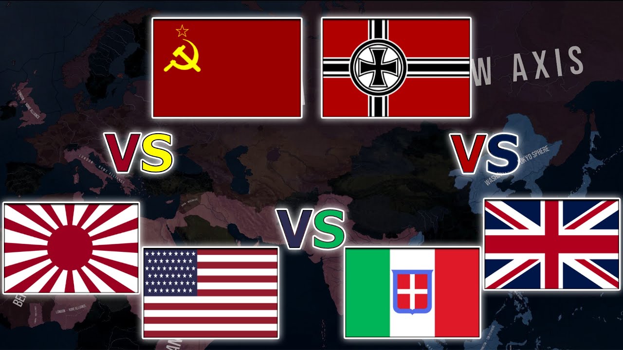 Washington-Tokyo Vs Berlin-Moscow Vs London-Rome Alliances Battle Royale - HOI4 Timelapse