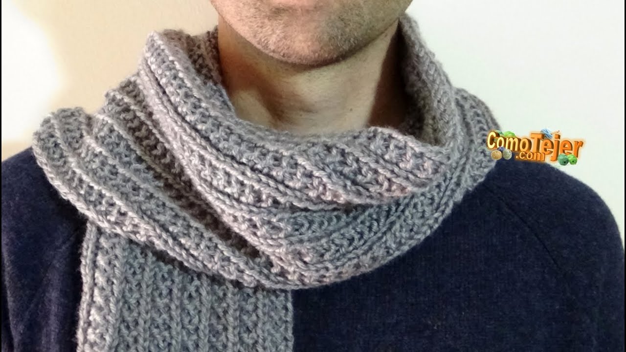 C&oacute;mo Tejer Bufanda para Hombre. Reversible. How to Knit Men Scarf Free Knitting Patterns 2 agujas551