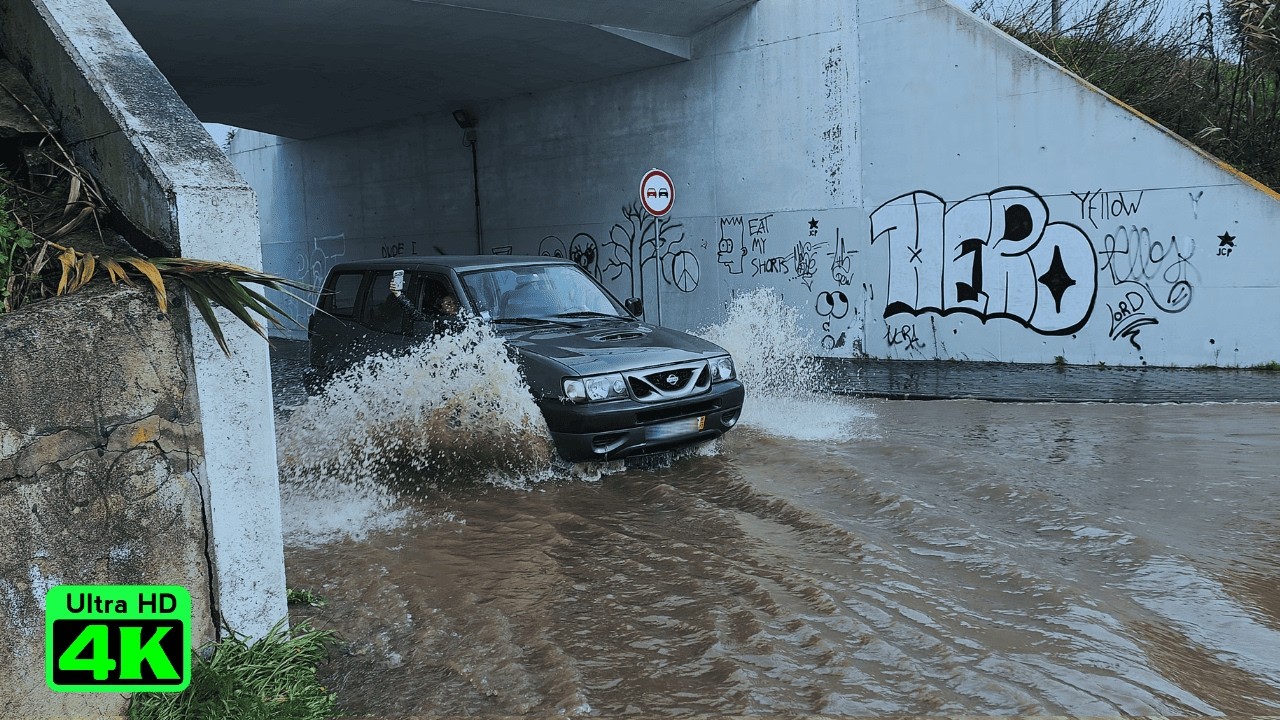 Storm Marta Floods Portugal — Cars vs Flooding 4K