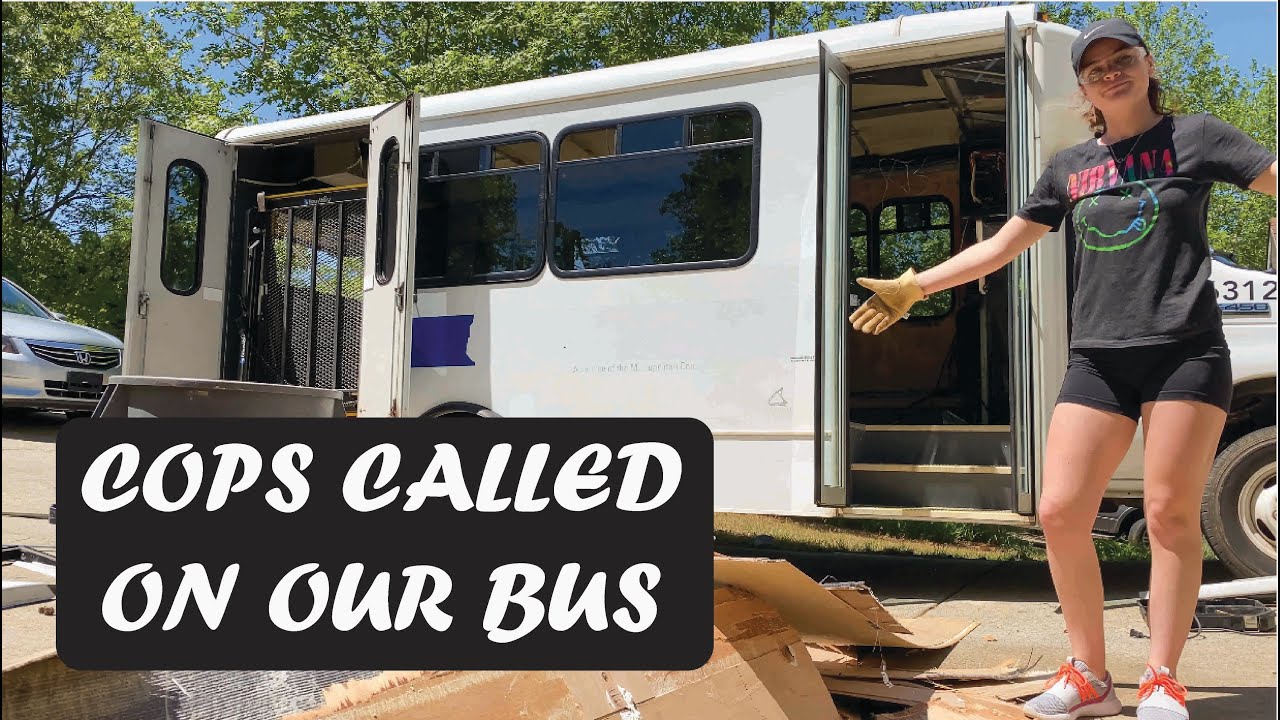 SHUTTLE BUS Conversion | COPS Called | Removing The Interior & Ceiling | DIY Demolition Day 1