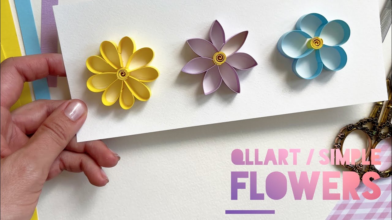 QllArt / How to make quilled simple flowers / Daisy quilling paper flower / Контурный квиллинг