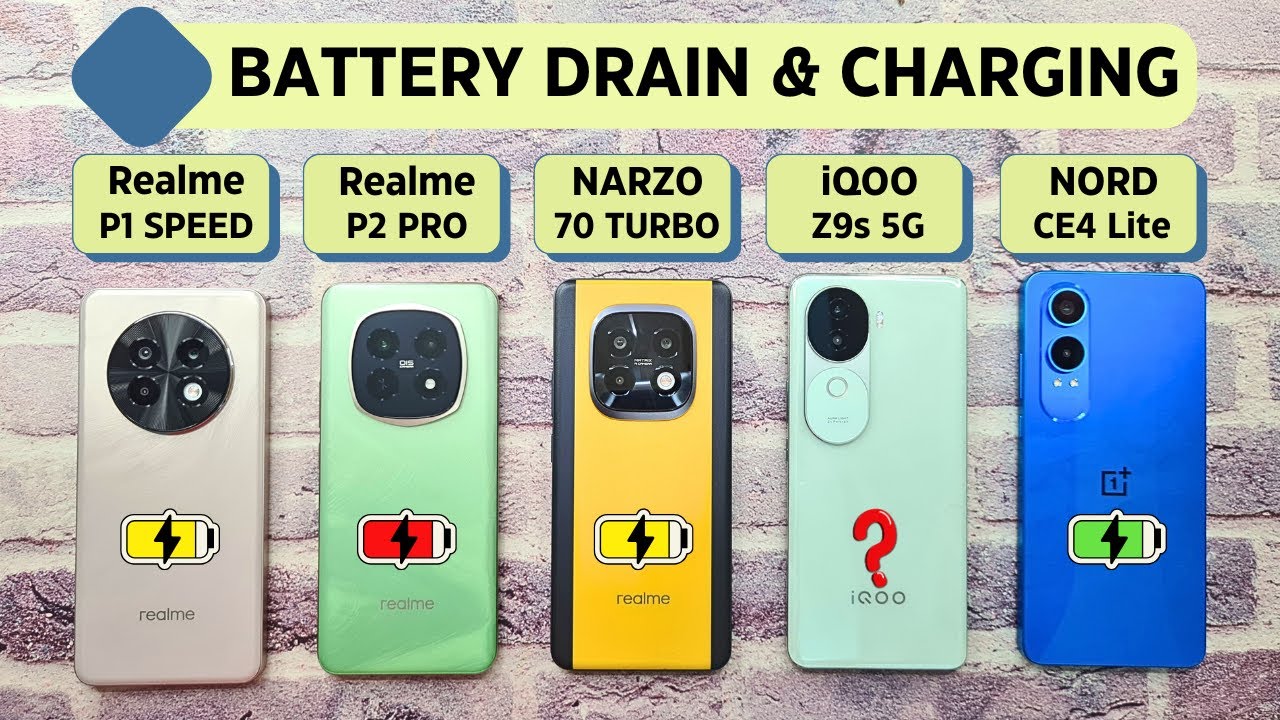 BATTERY Drain & CHARGING Test | Realme P1 Speed vs NARZO 70 Turbo vs Realme P2 Pro vs iQOO Z9s