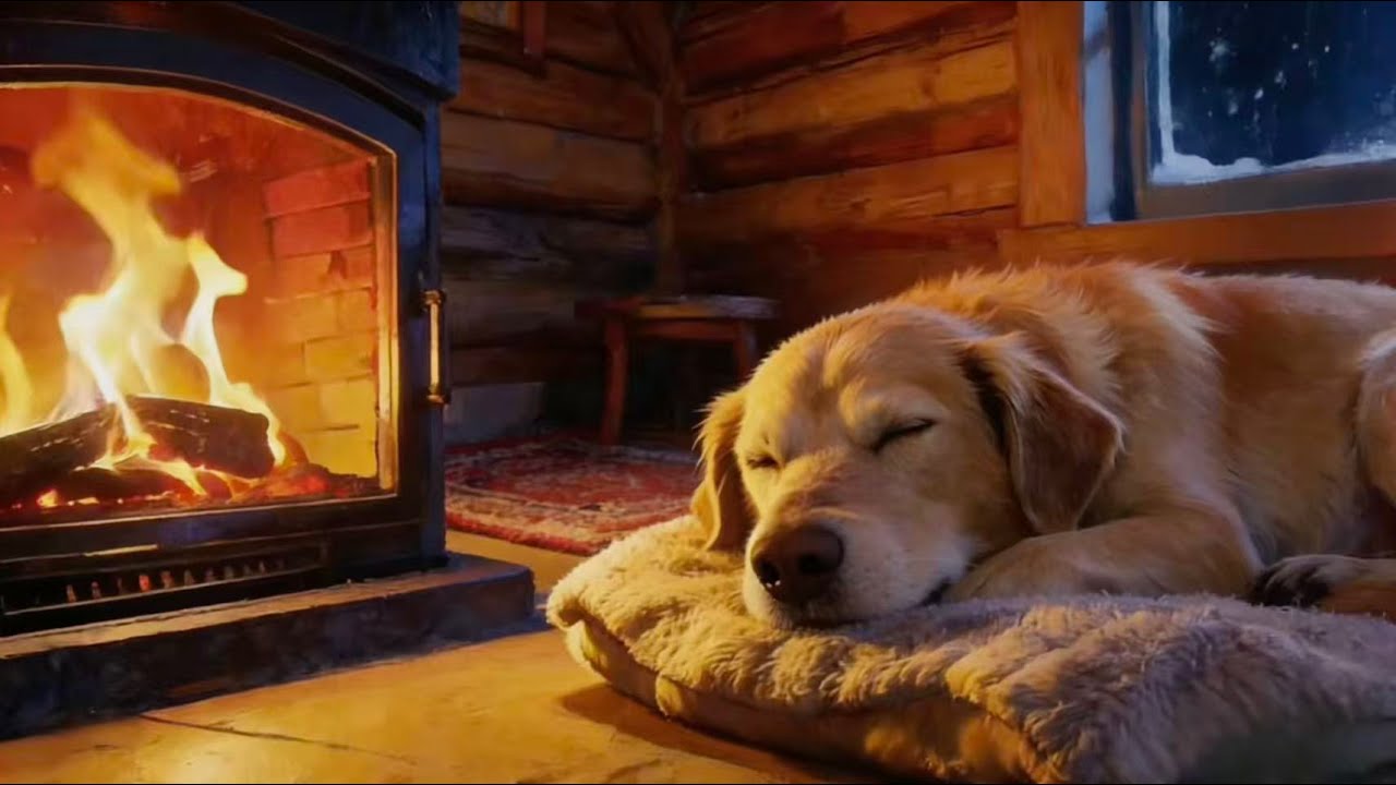 Deep Sleep Fireplace 8 Hours | Sleeping Dog in Cozy Cabin + Crackling Fire (No Music, Pure Ambience)