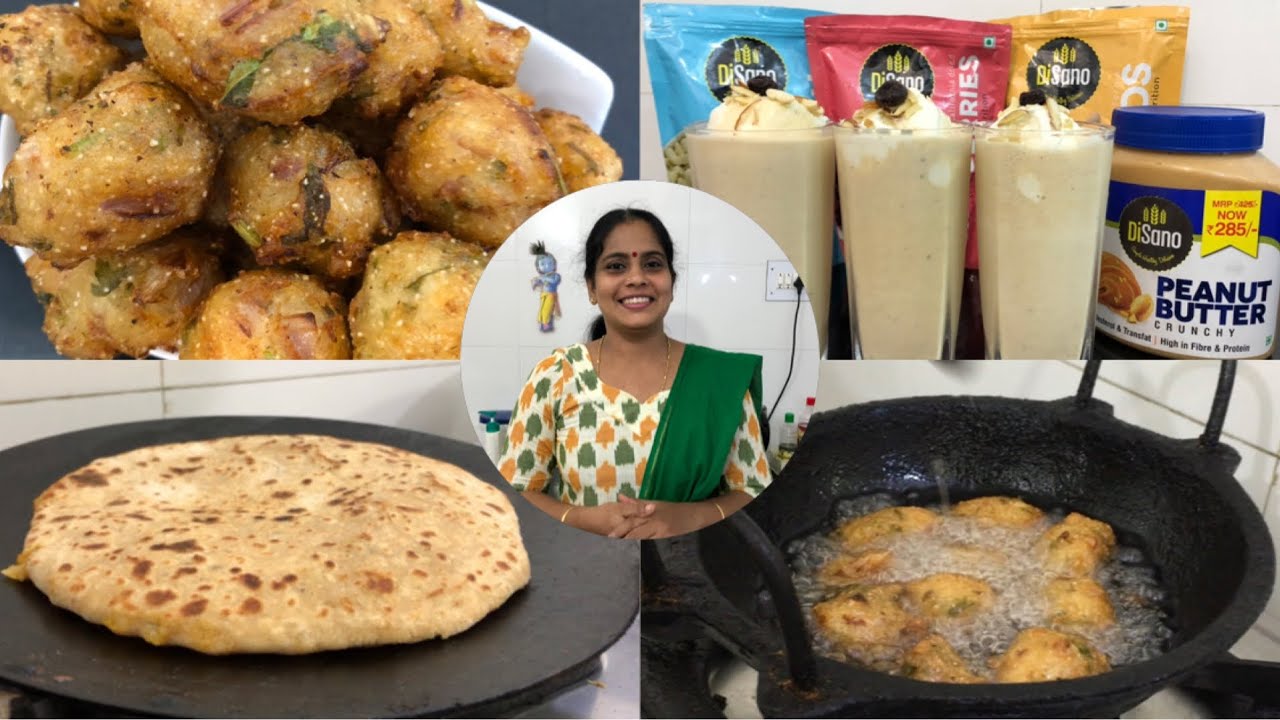 Cooking vlog/Peanut Butter Milkshake/Aloo Paratha/Idli Maavu Bonda