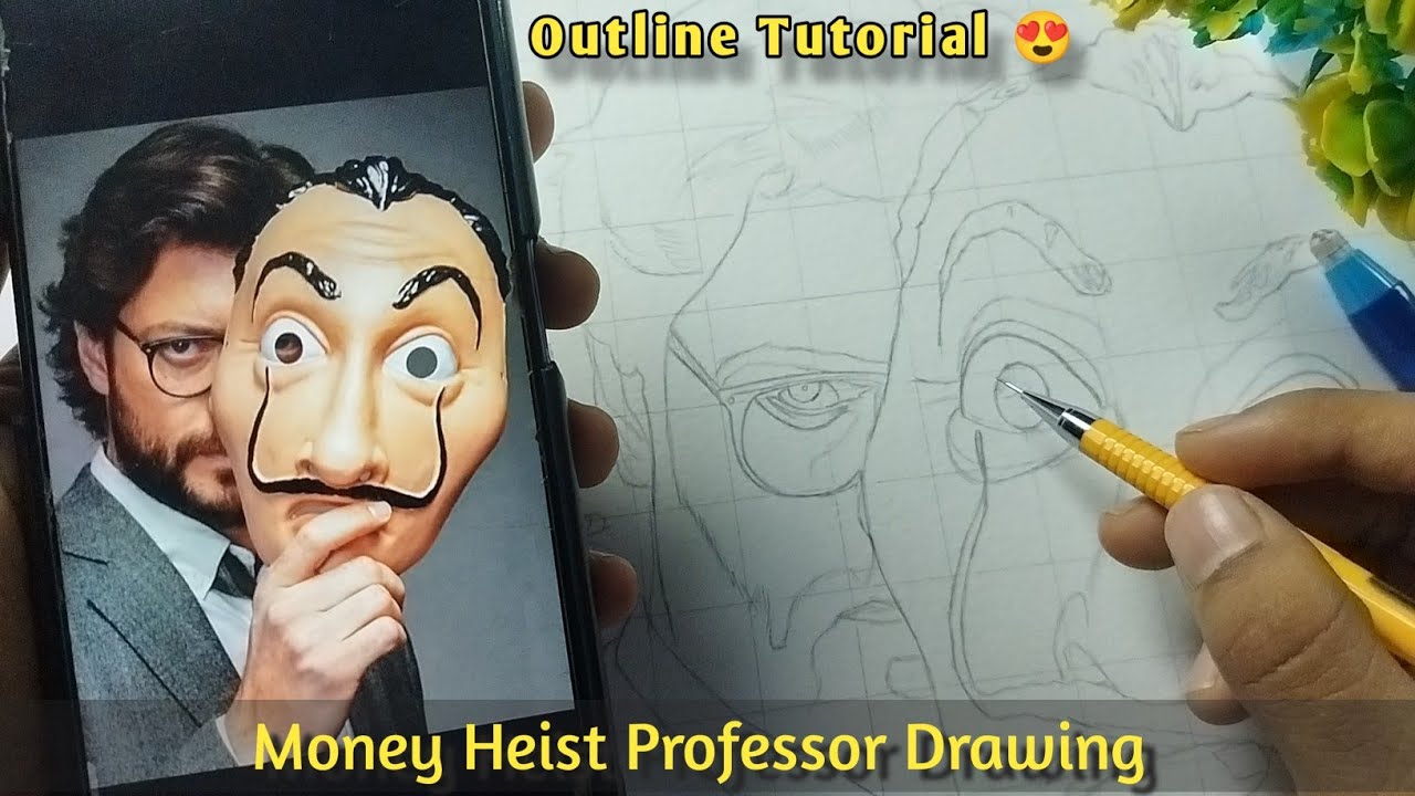 How to draw Money Heist Professor | Step by step Outline Tutorial 😍