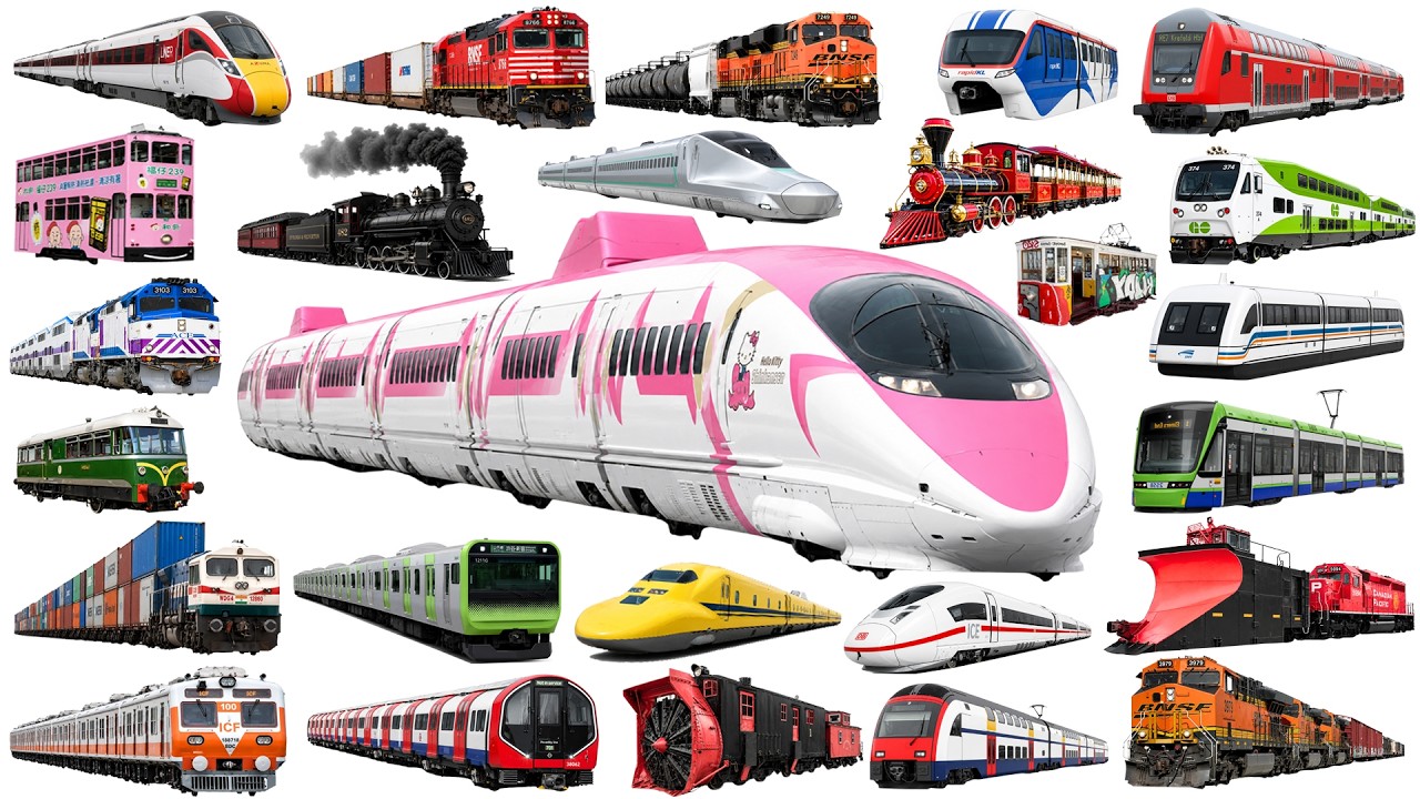 50 Railway Vehicles for Kids | Learn Railway Transport in English | Trains, Subways & More
