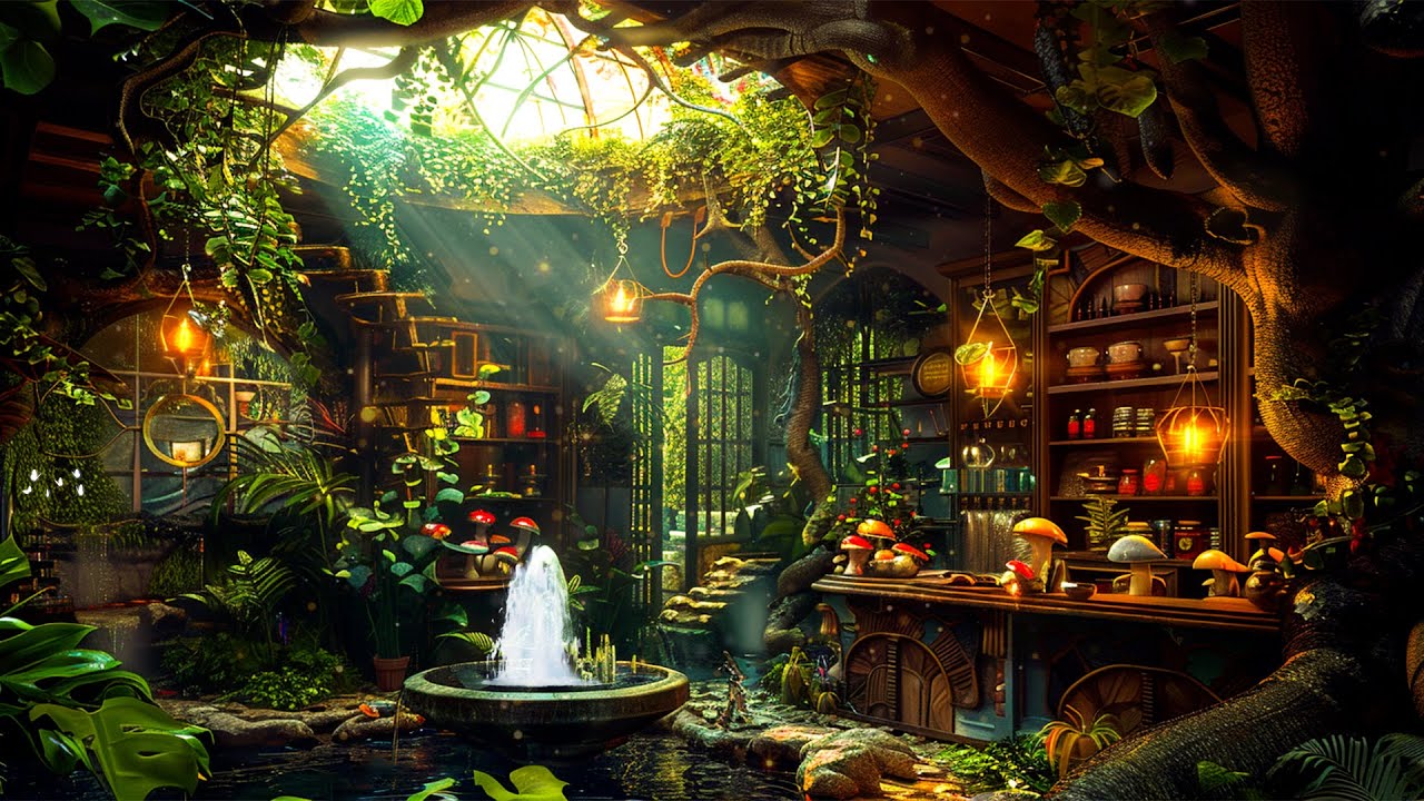 Chilling Mystery Café Plant Shop ☕Soothe Flute Music with Ambience | Relax Body, Beat Inosmnia, Rest