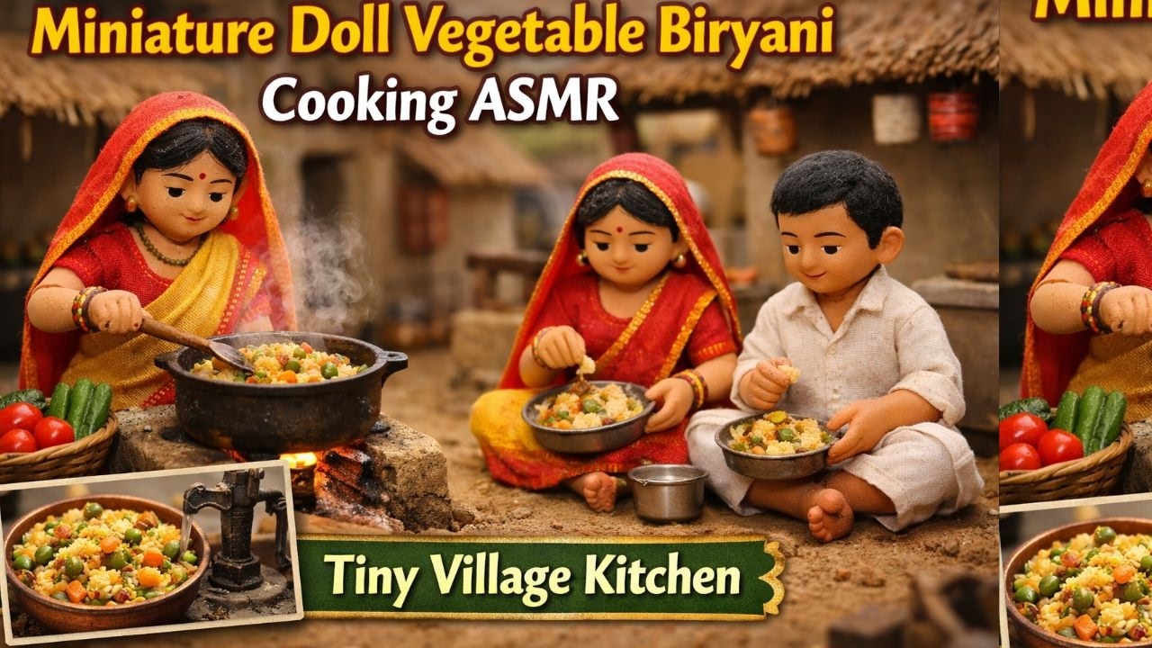 Miniature Doll Vegetable Biryani Cooking ASMR | Indian Village Tiny Kitchen Cooking