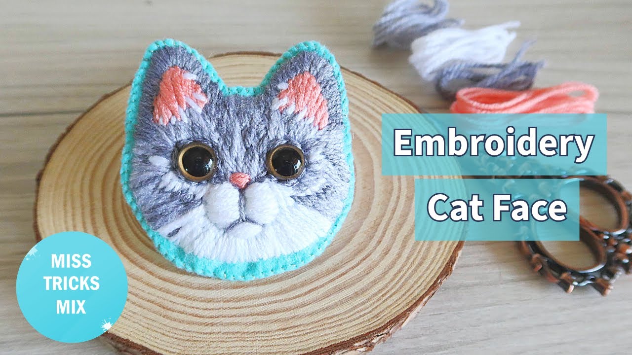 DIY: Embroidery Adorable Cat Face | Wool Craft | Yarn Craft | Felt Crafts.