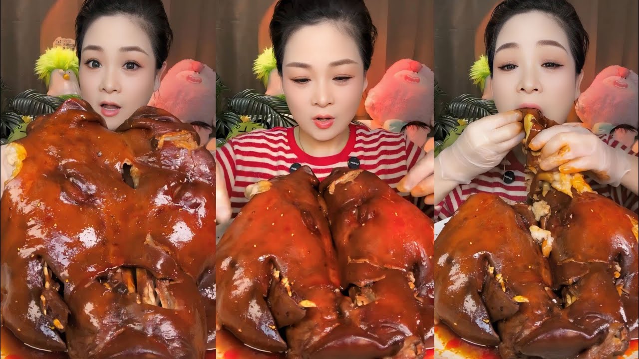 ASMR Braised Pork Belly Head Mukbang 🔥 Juicy & Tender Eating Sounds #asmr #mukbang #porkbelly #food