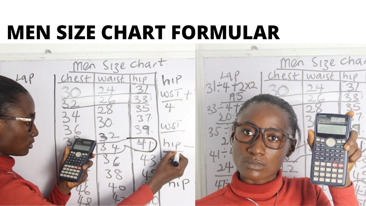 MALE SIZE CHART : FORMULAR AND CALCULATIONS