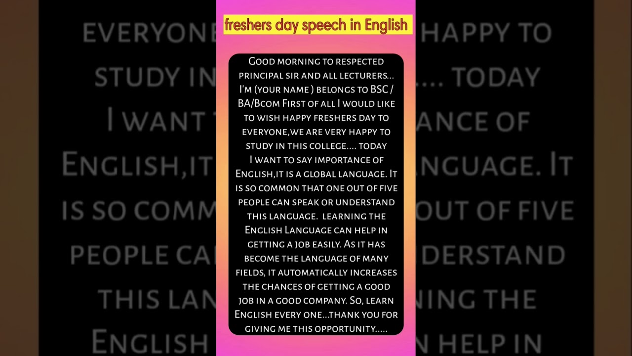 Freshers day speech in English #freshersday#english#learnenglish#speech