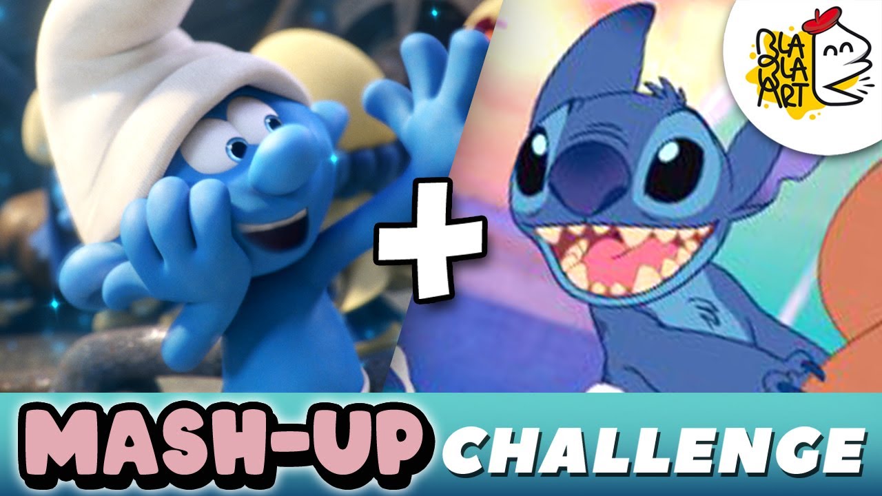 STITCH + SMURF FUSION | Character Mashup Drawing Art Challenge | BLABLA ART