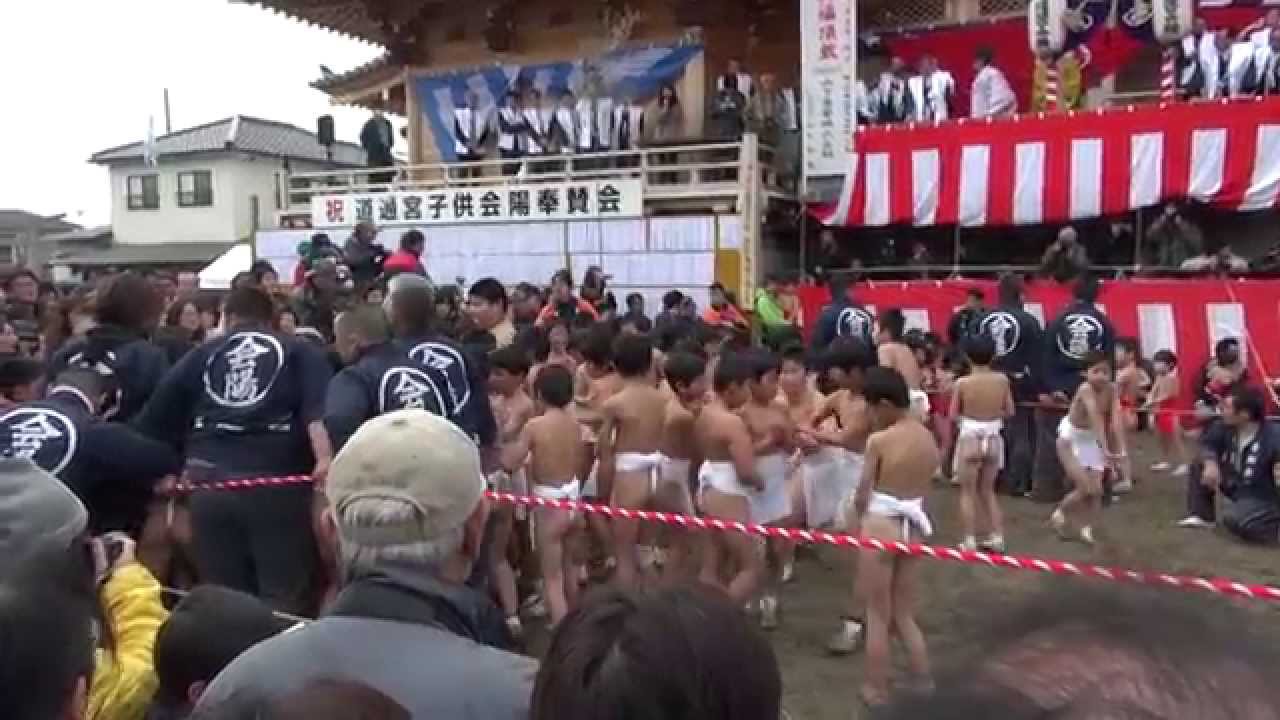 沖田神社 道通宮子供会陽2013 副神木投下 mususukunjp