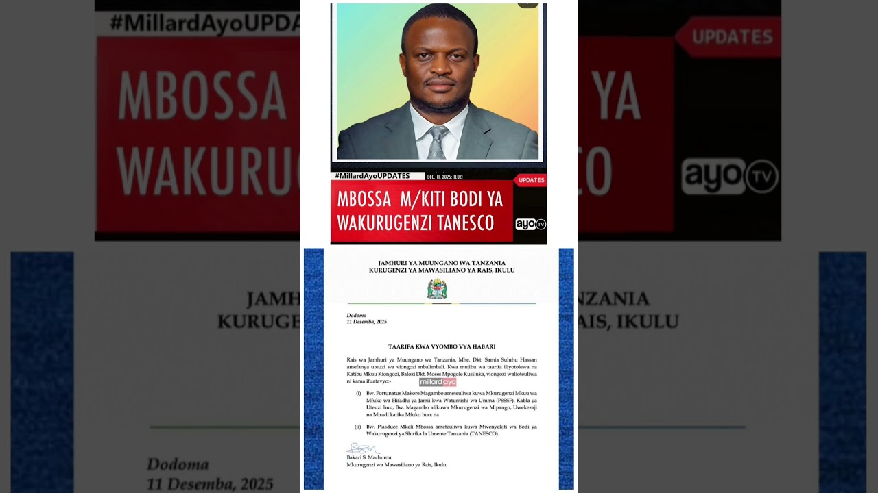 RAIS SAMIA AFANYA UTEUZI MBOSSA MWENYEKITI BODI YA WAKURUGENZI TANESCO.