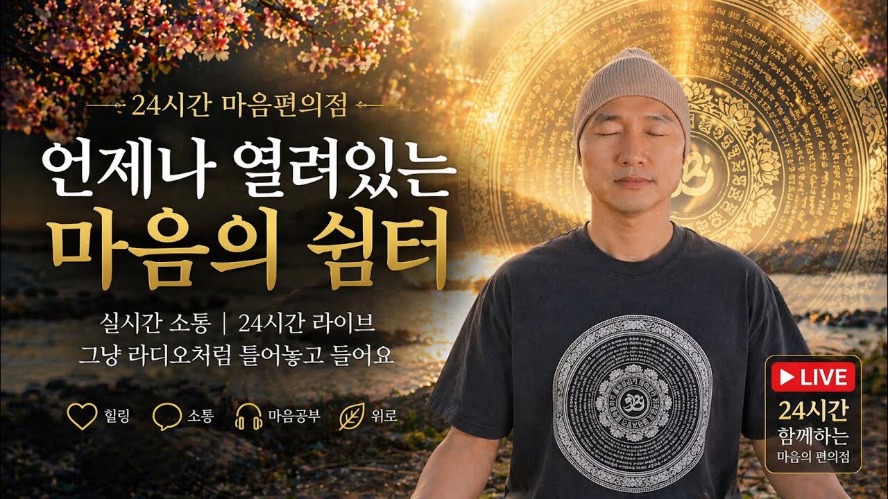 [LIVE] 24시 마음편의점 ☕️ 채환 쌤의 따뜻한 말 한마디, 지혜의 인생조언 치유상담법문 🥕 편안한 소통공간 #스트레스해소 #마음공부 #명언 #마음치유