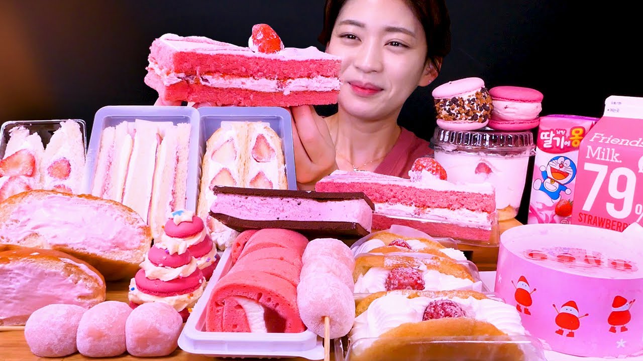 🍰Convenience Store Pink Dessert😍핑크 덕후 모여라✨편의점 딸기 핑크 디저트 먹방💗[GS25, CU, Strawberry, Cake] Mukbang