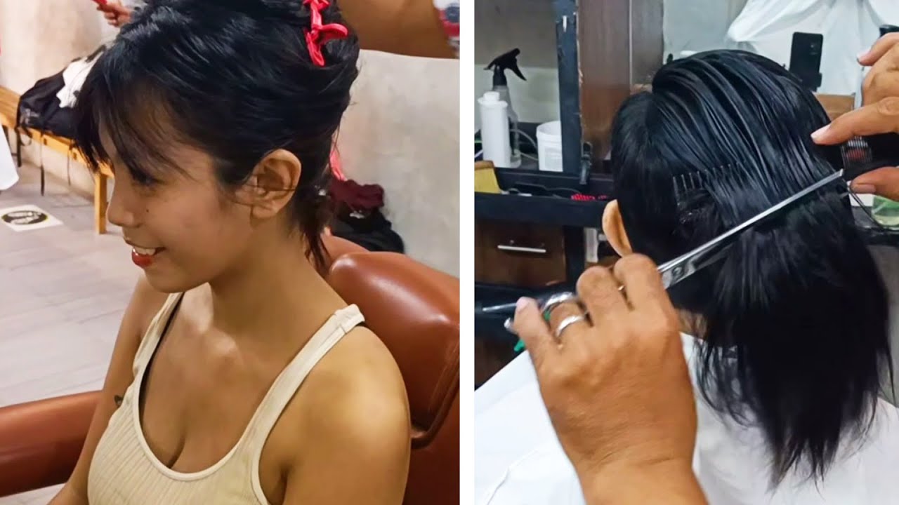 Cute lob girl loves her new hair
