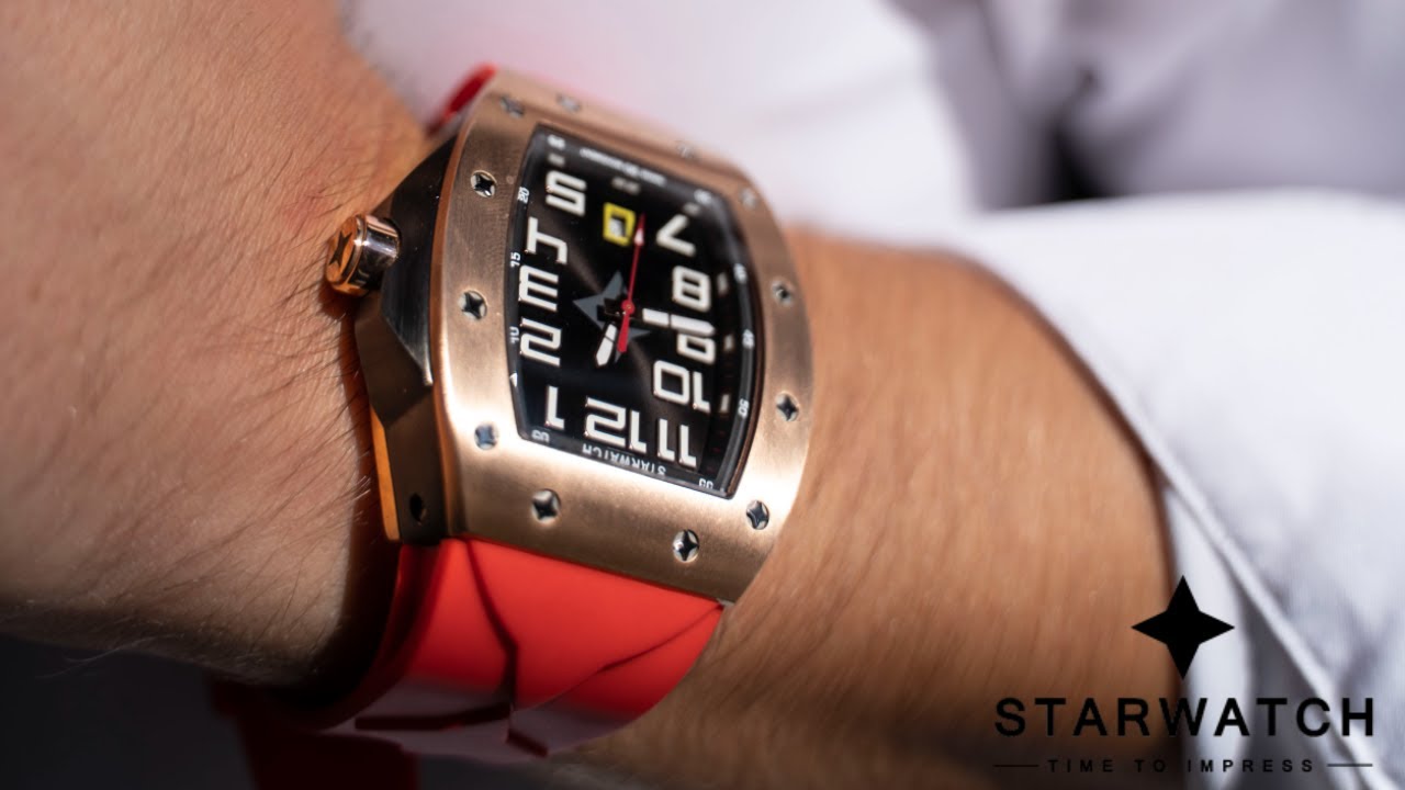 MONTRE TONNEAU STARWATCH OR ROSE BRACELET ROUGE TONNEAU WATCH