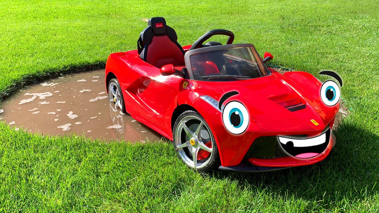 Ferrari power wheels auto zit vast in de modder