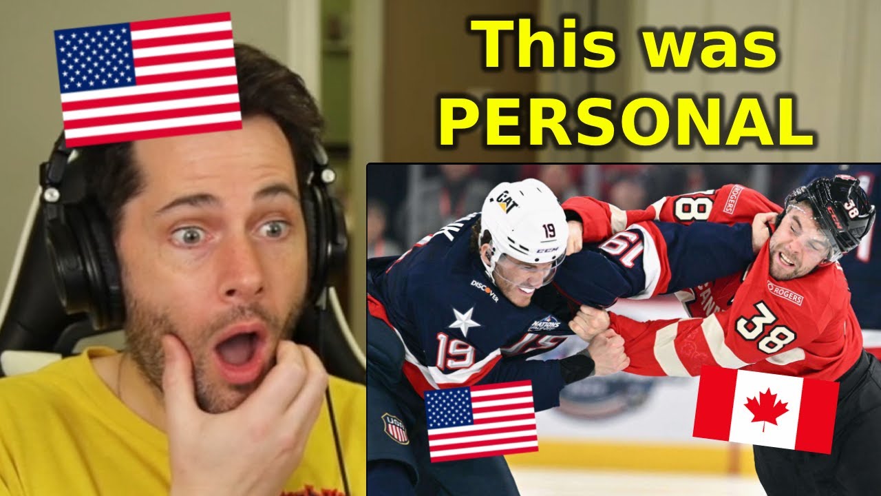 American Reacts to Canada vs. USA Hockey Fights