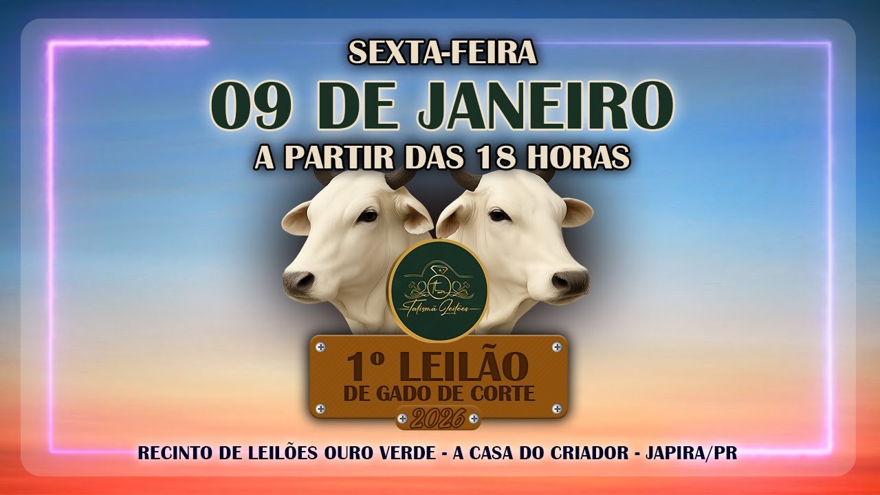 1° Leilão de Gado de Corte - 2026 | Talismã Leilões | Sexta-Feira - 09/01 - 18h | Japira - PR